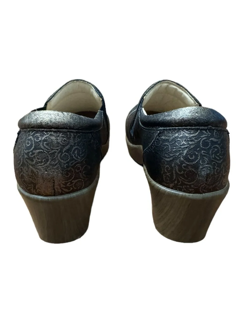 Alegria Eryn Bronze Leather Swirl Heeled Clogs Shoes Women’s Size 7.5 EU 38
